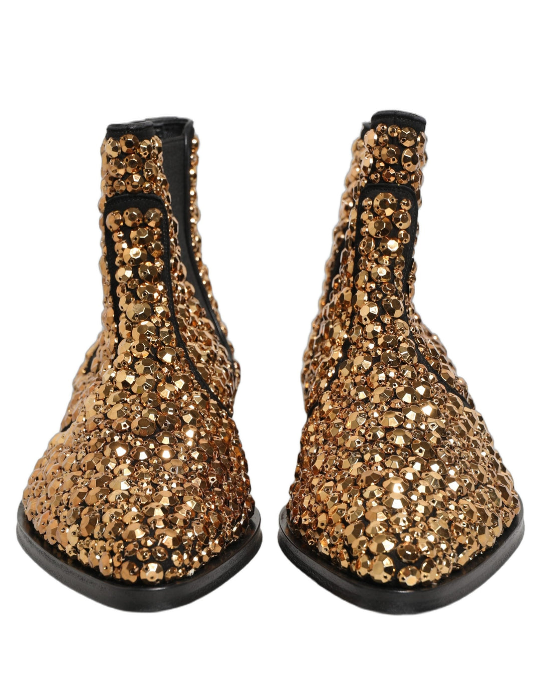 Dolce &amp; Gabbana Gold Embellished Chelsea Ankle Boots Shoes