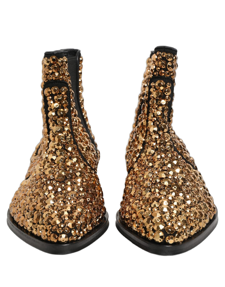 Dolce &amp; Gabbana Gold Embellished Chelsea Ankle Boots Shoes