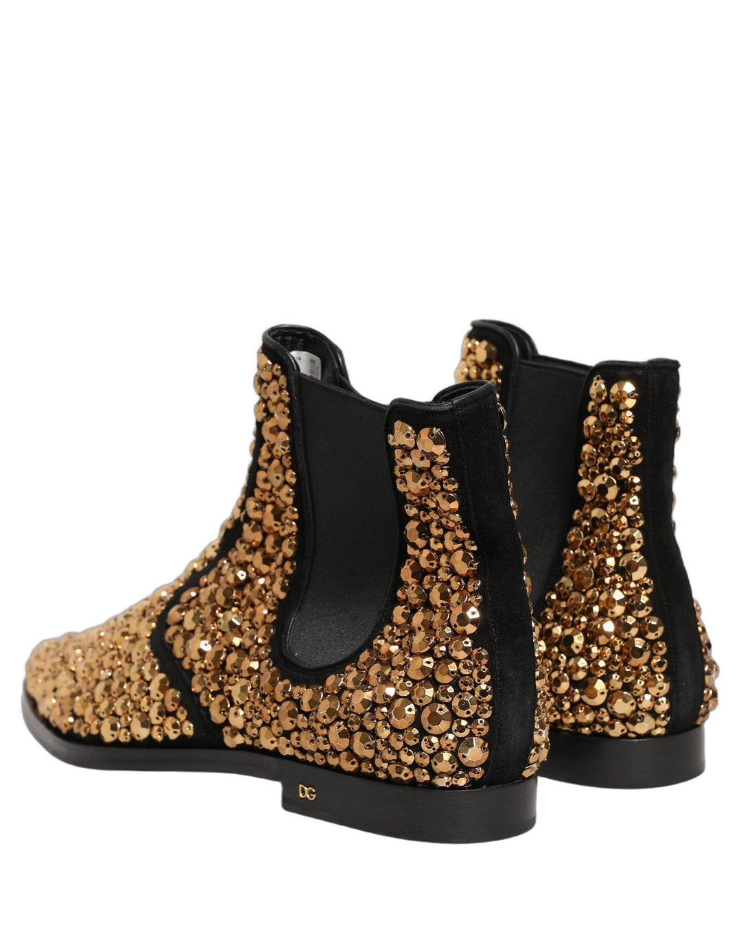 Dolce &amp; Gabbana Gold Embellished Chelsea Ankle Boots Shoes