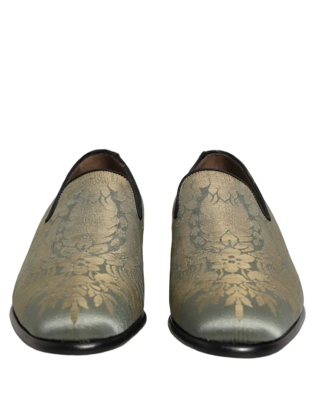 Dolce &amp; Gabbana Gold Floral Jacquard Slip On Loafers Shoes