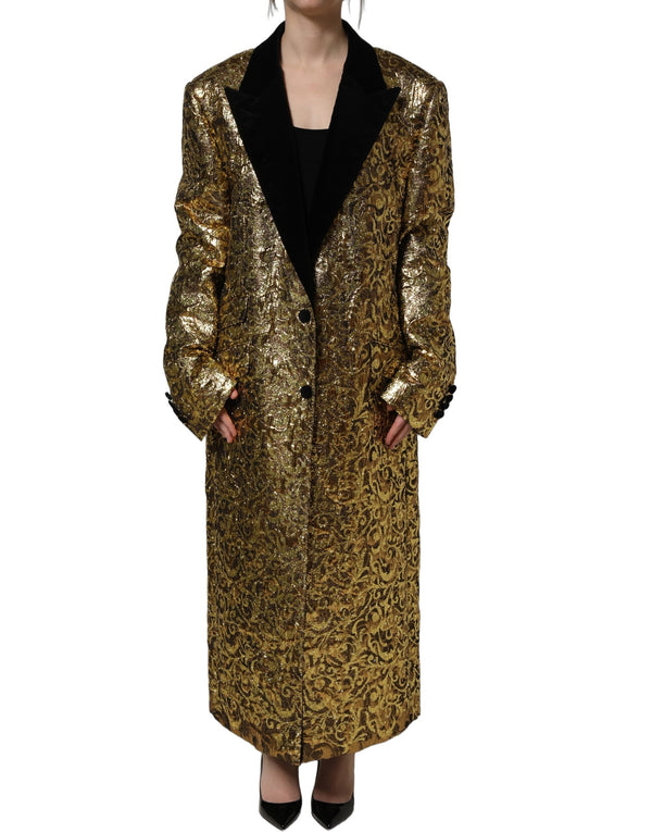 Dolce & Gabbana Trench Coats - Gold Floral Jacquard Wool Coat Jacket
