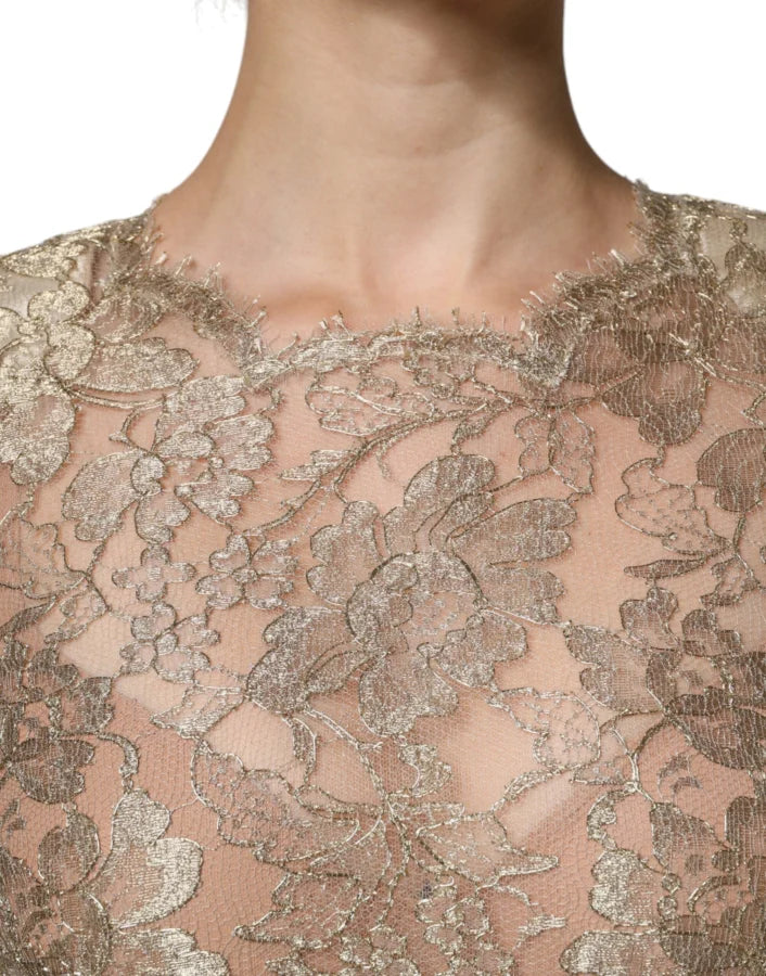 Dolce &amp; Gabbana Gold Floral Lace A-line Sheath Mini Dress