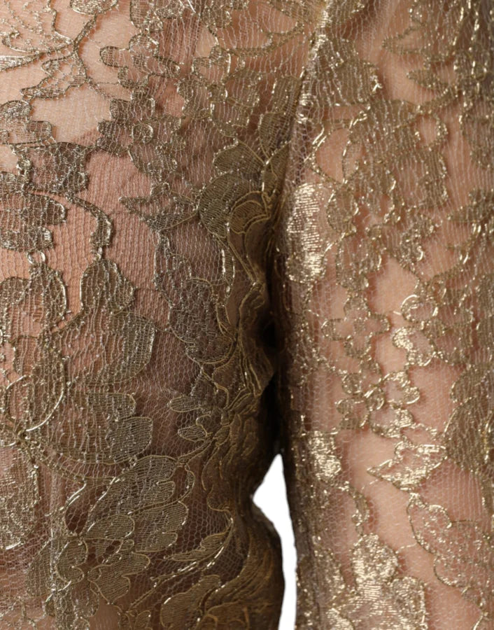 Dolce &amp; Gabbana Gold Floral Lace A-line Sheath Mini Dress