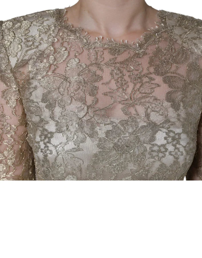 Dolce &amp; Gabbana Gold Floral Lace A-line Sheath Mini Dress