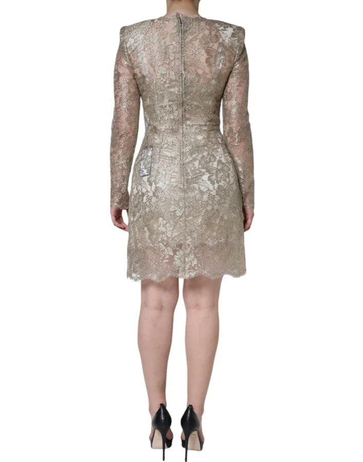 Dolce &amp; Gabbana Gold Floral Lace A-line Sheath Mini Dress