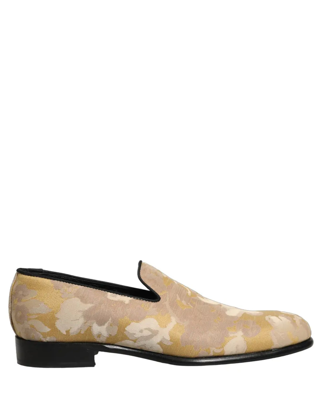Dolce &amp; Gabbana Gold Floral Print Jacquard Men Loafers Shoes