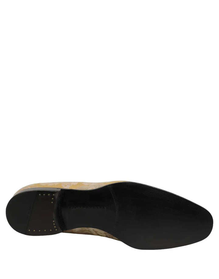 Dolce &amp; Gabbana Gold Floral Print Jacquard Men Loafers Shoes