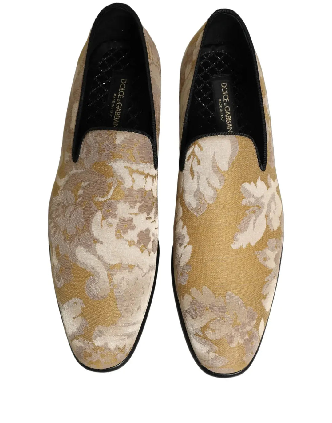 Dolce &amp; Gabbana Gold Floral Print Jacquard Men Loafers Shoes