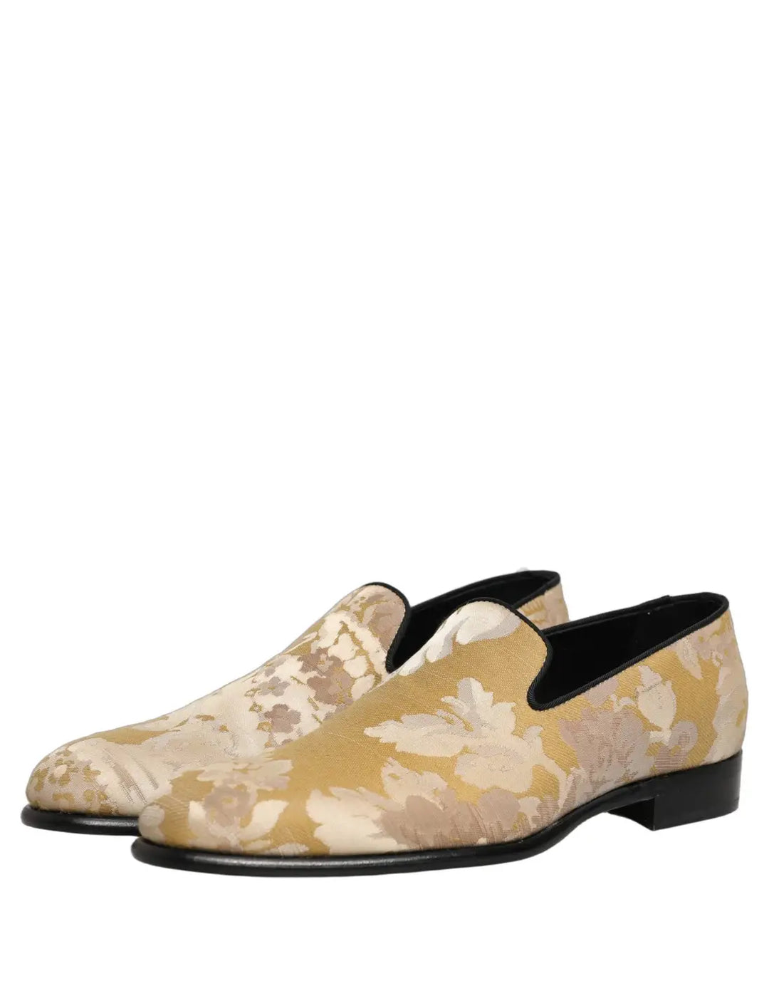 Dolce &amp; Gabbana Gold Floral Print Jacquard Men Loafers Shoes