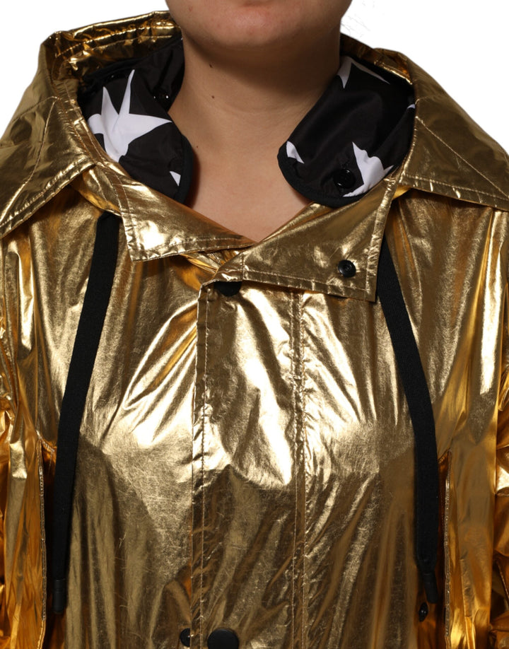 Dolce &amp; Gabbana Trench Coats - Gold Hooded Long Sleeves Coat Jacket