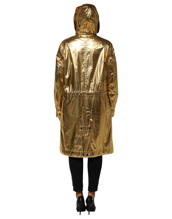 Dolce &amp; Gabbana Trench Coats - Gold Hooded Long Sleeves Coat Jacket