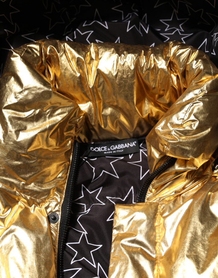 Dolce &amp; Gabbana Puffer Jackets - Gold Hooded Quilted Full Zip Jacket