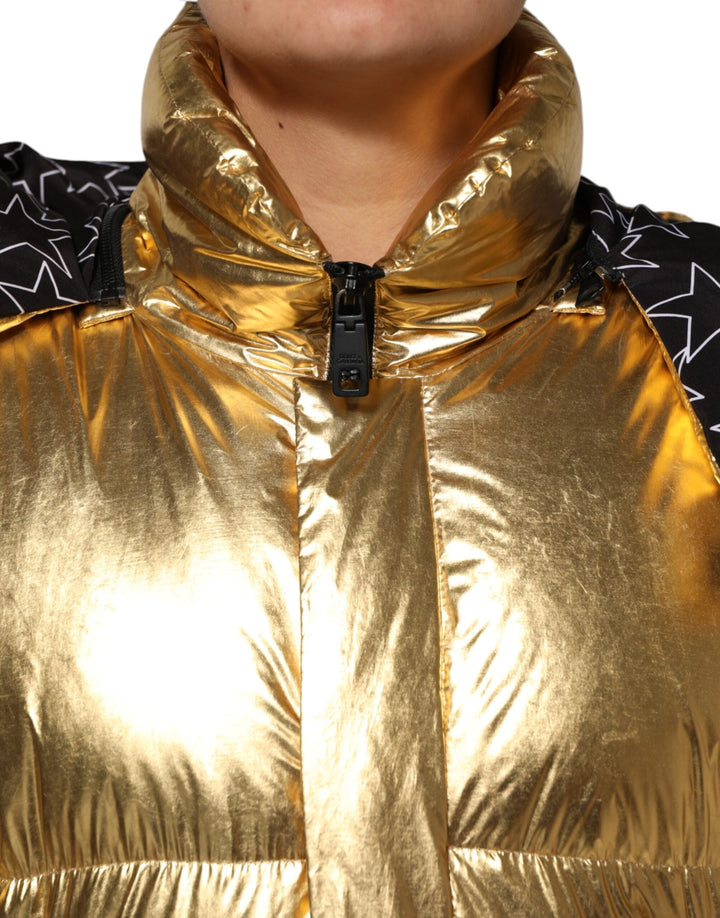 Dolce &amp; Gabbana Puffer Jackets - Gold Hooded Quilted Full Zip Jacket