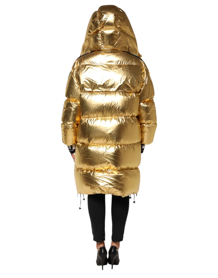 Dolce &amp; Gabbana Puffer Jackets - Gold Hooded Quilted Full Zip Jacket