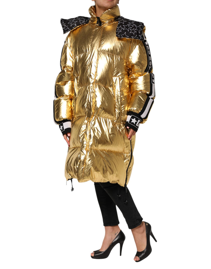 Dolce &amp; Gabbana Puffer Jackets - Gold Hooded Quilted Full Zip Jacket