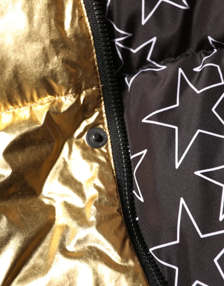 Dolce &amp; Gabbana Gold Hooded Puffer Quilted Full Zip Jacket