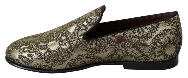 Dolce &amp; Gabbana Gold Jacquard Flats Mens Loafers Shoes