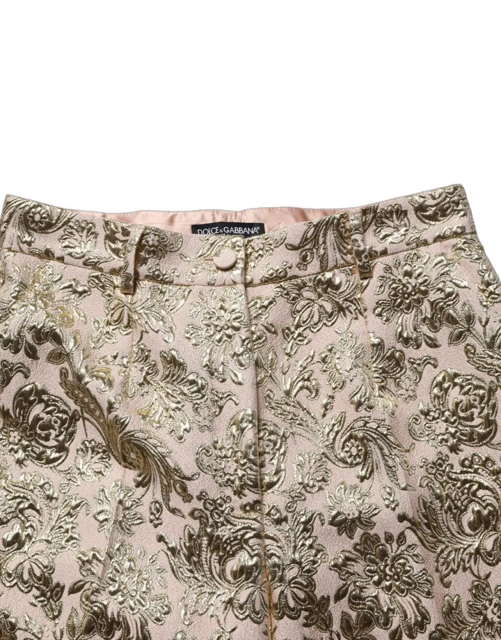 Dolce &amp; Gabbana Gold Jacquard Floral Lamé Crop Trouser Pants