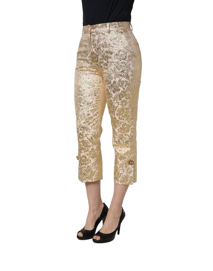 Dolce &amp; Gabbana Gold Jacquard Floral Lamé Crop Trouser Pants