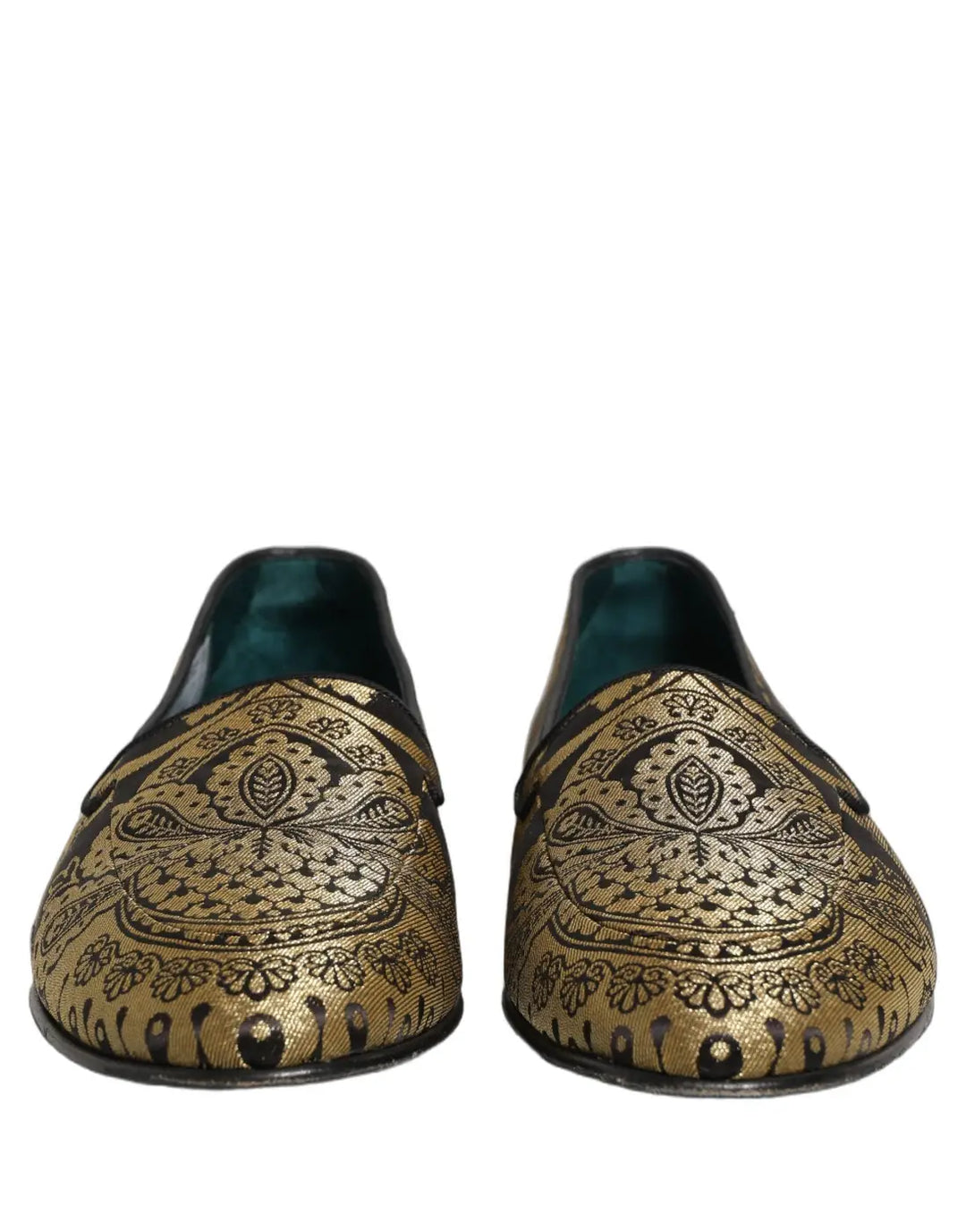 Dolce &amp; Gabbana Gold Jacquard Leather Slip On Loafers Shoes