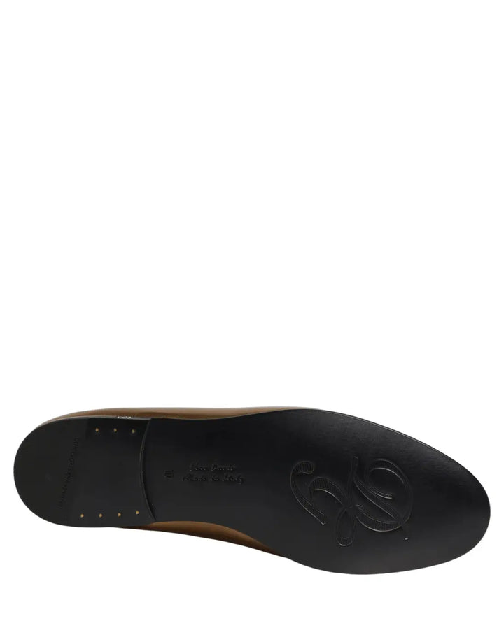 Dolce &amp; Gabbana Gold Leather DG Logo Slip On Men Loafers Shoes