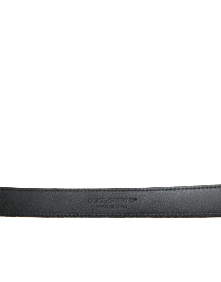 Dolce &amp; Gabbana Gold Leather Jacquard Silver Metal Buckle Belt