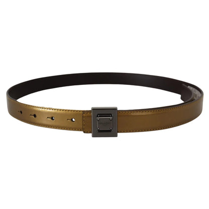 Dolce & Gabbana Gold Leather Silver Square Metal Buckle Belt