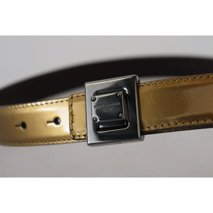 Dolce & Gabbana Gold Leather Silver Square Metal Buckle Belt