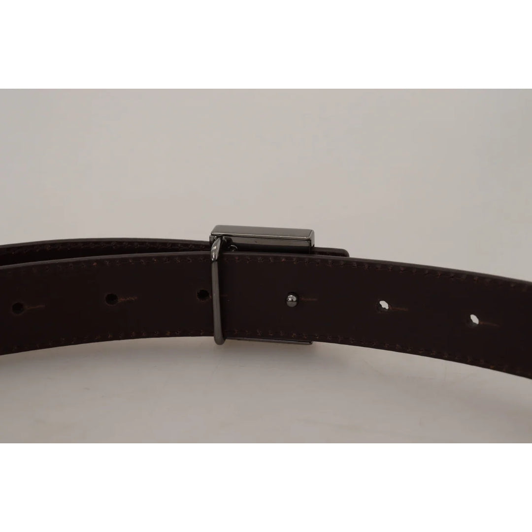 Dolce & Gabbana Gold Leather Silver Square Metal Buckle Belt