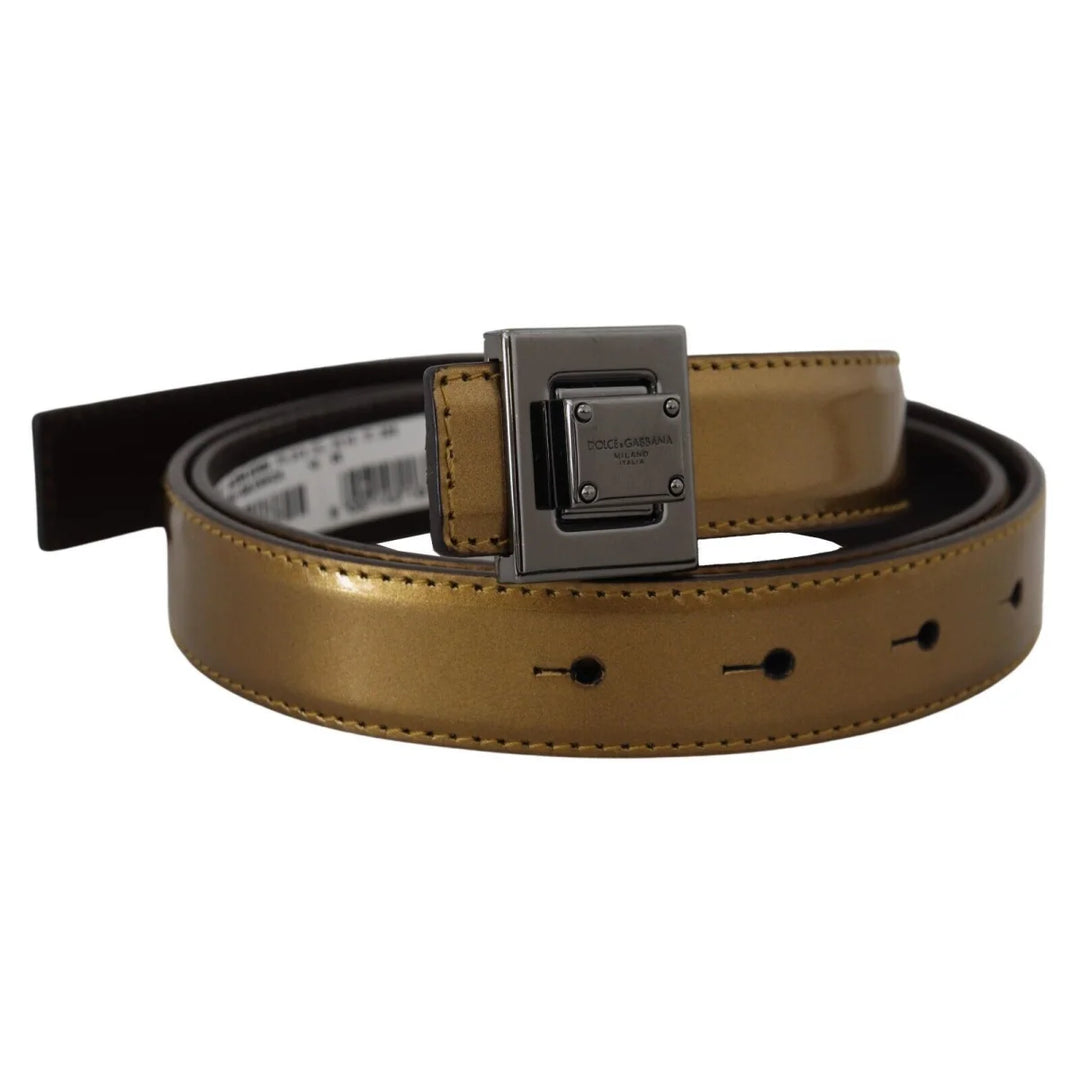 Dolce & Gabbana Gold Leather Silver Square Metal Buckle Belt