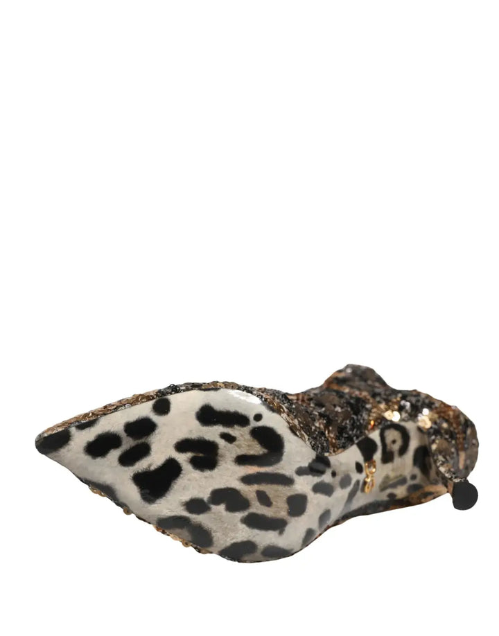 Dolce &amp; Gabbana Gold Leopard Sequin Sock Ankle Boots Shoes