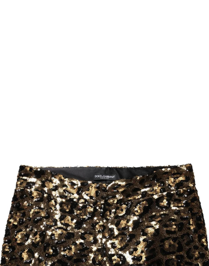 Dolce &amp; Gabbana Gold Leopard Sequined Straight Trouser Pants