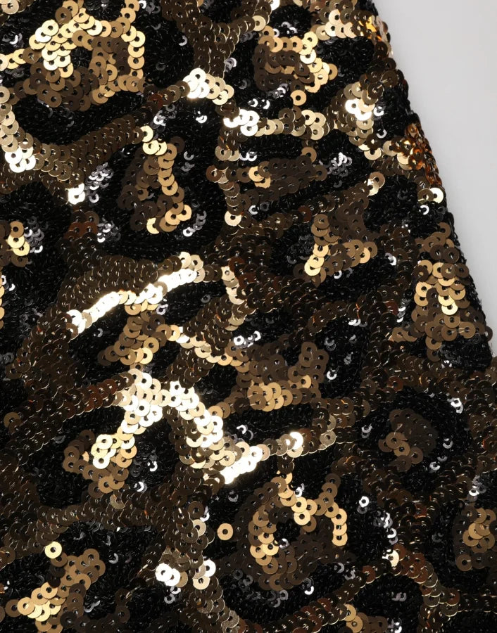 Dolce &amp; Gabbana Gold Leopard Sequined Straight Trouser Pants