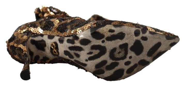 Dolce &amp; Gabbana Gold Leopard Sequins Heels Boots Shoes