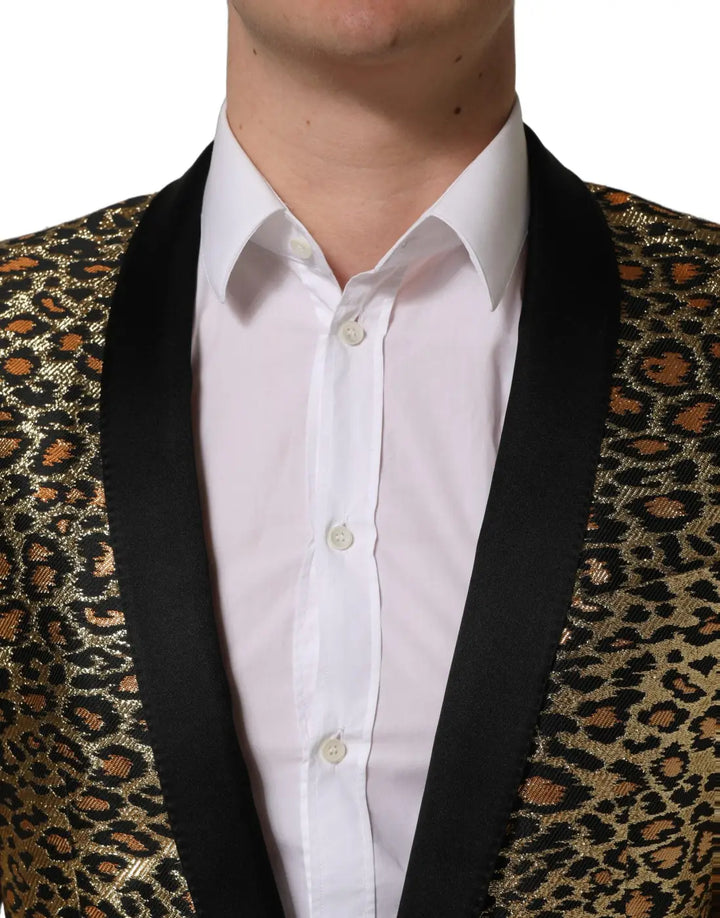 Dolce &amp; Gabbana Gold Leopard Single Breasted Men Coat Jacket