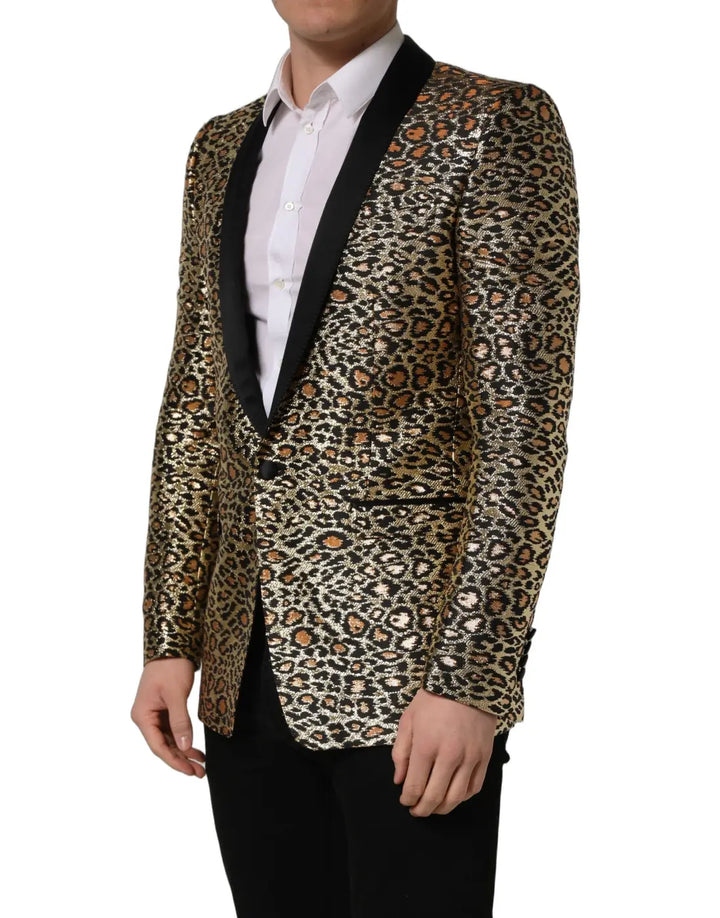 Dolce &amp; Gabbana Gold Leopard Single Breasted Men Coat Jacket