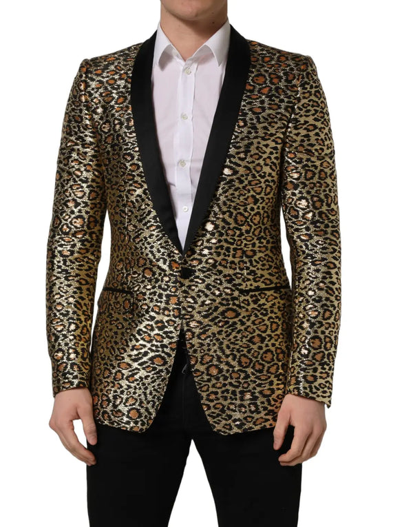 Dolce & Gabbana Gold Leopard Single Breasted Men Coat Jacket