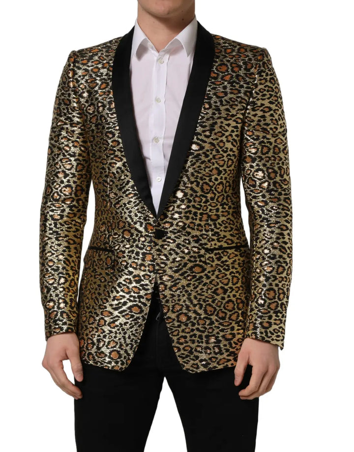 Dolce &amp; Gabbana Gold Leopard Single Breasted Men Coat Jacket