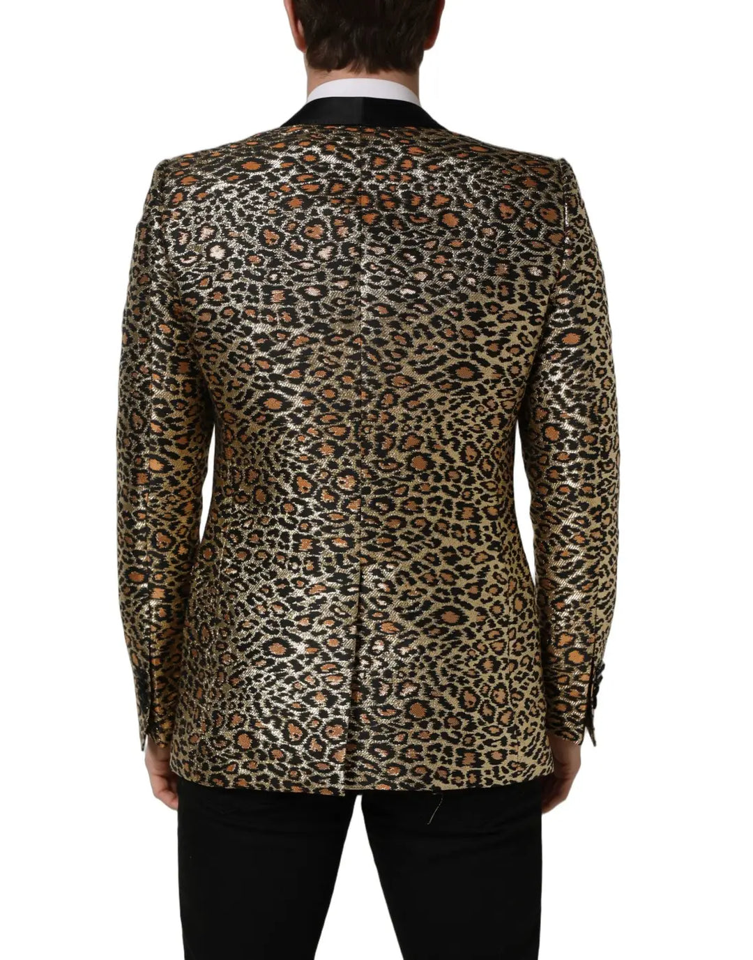 Dolce &amp; Gabbana Gold Leopard Single Breasted Men Coat Jacket