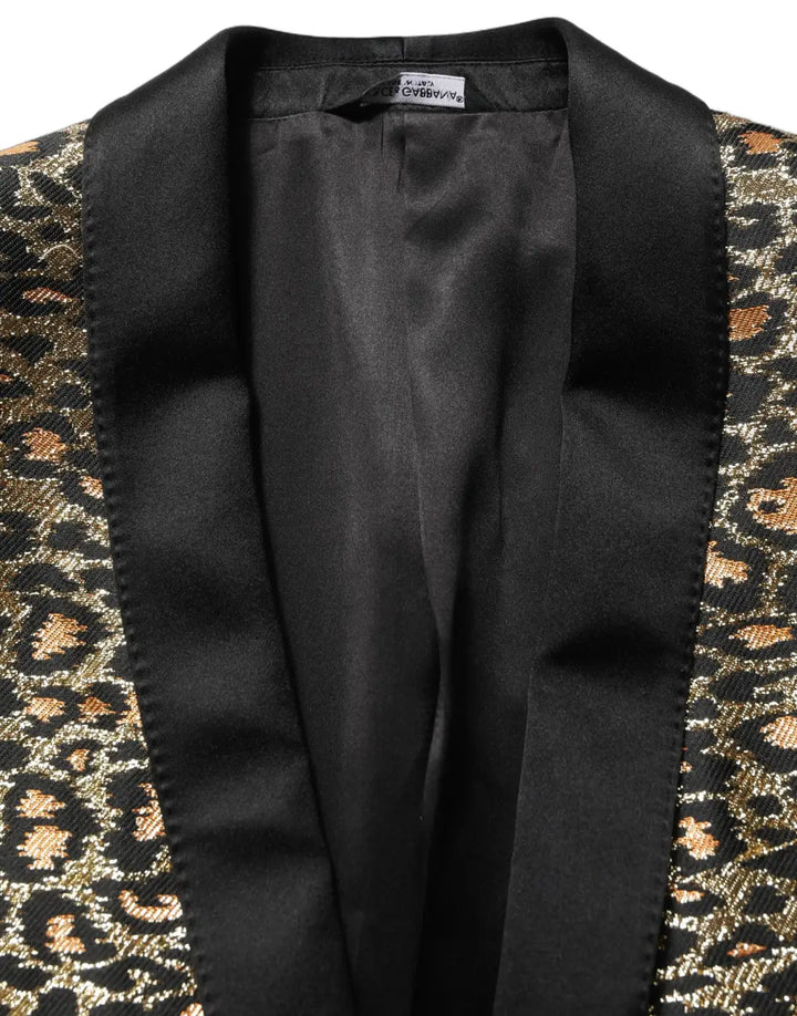 Dolce &amp; Gabbana Gold Leopard Single Breasted Men Coat Jacket