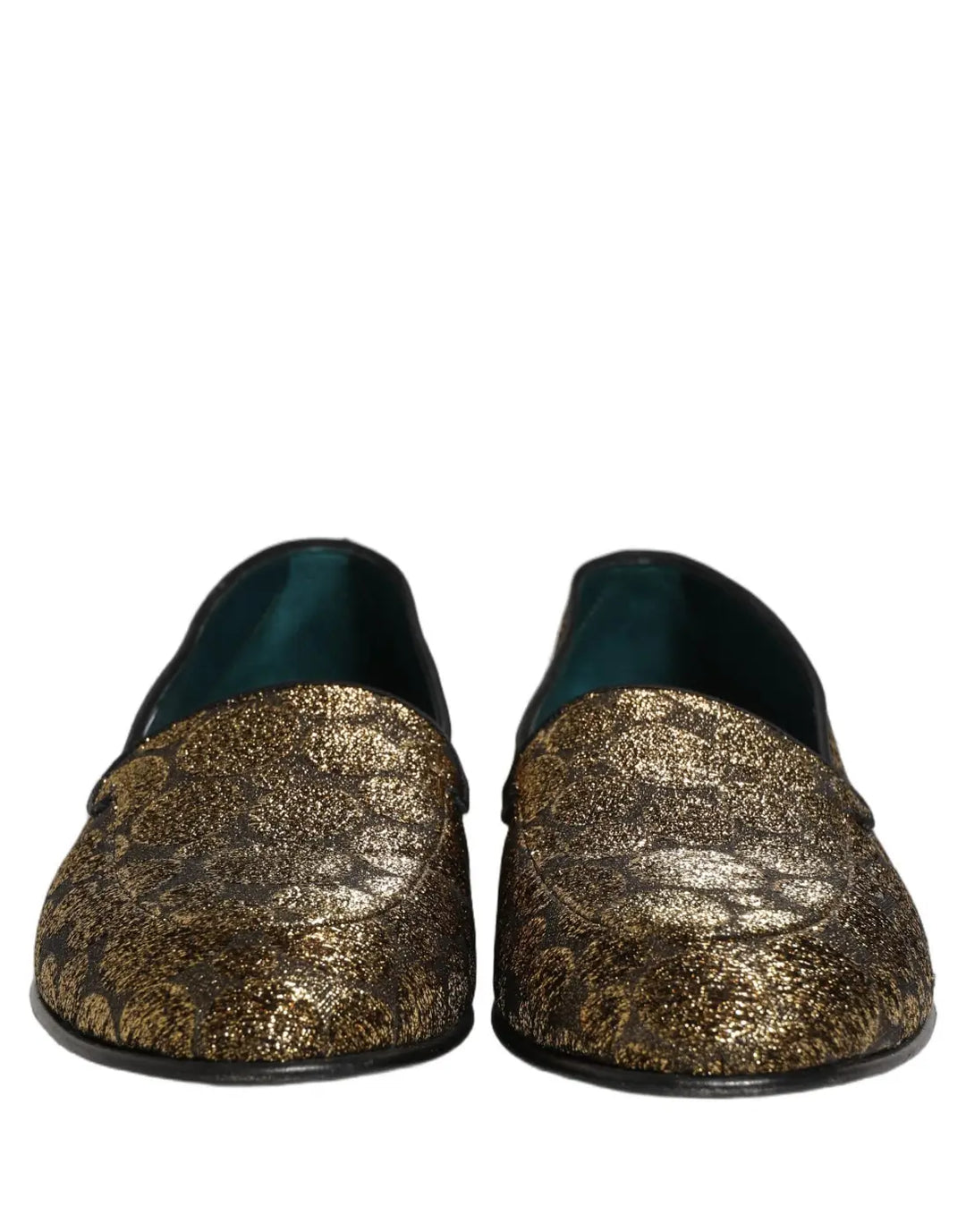 Dolce &amp; Gabbana Gold Lurex Glitter Men Slip On Loafers Shoes