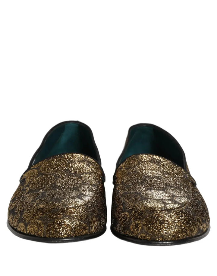 Dolce &amp; Gabbana Gold Lurex Glitter Men Slip On Loafers Shoes