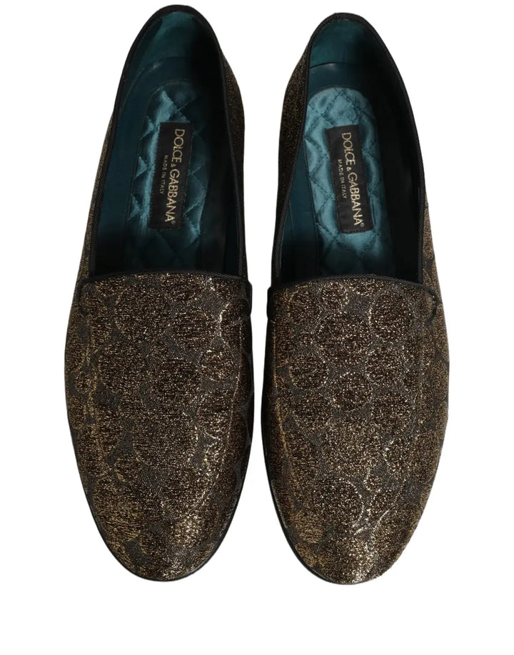 Dolce &amp; Gabbana Gold Lurex Glitter Men Slip On Loafers Shoes