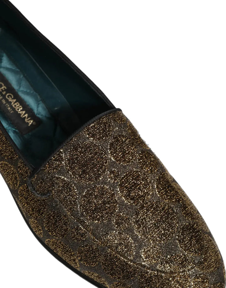 Dolce &amp; Gabbana Gold Lurex Glitter Men Slip On Loafers Shoes