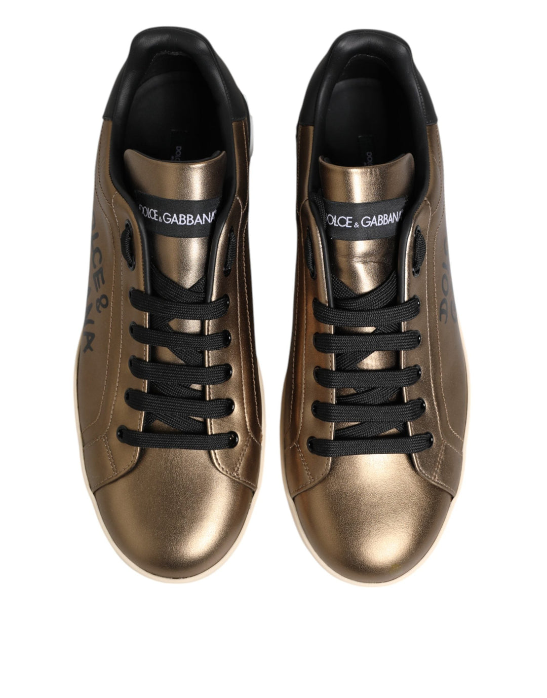 Dolce &amp; Gabbana Gold Portofino Calf Leather Sneakers Shoes