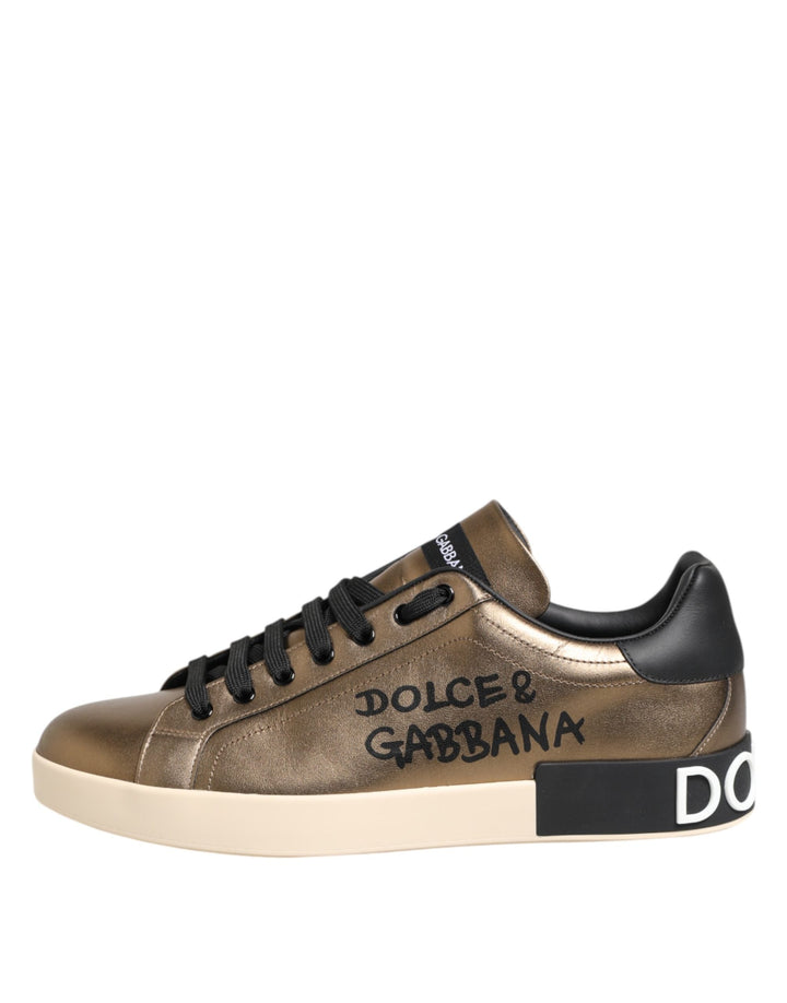 Dolce &amp; Gabbana Gold Portofino Calf Leather Sneakers Shoes