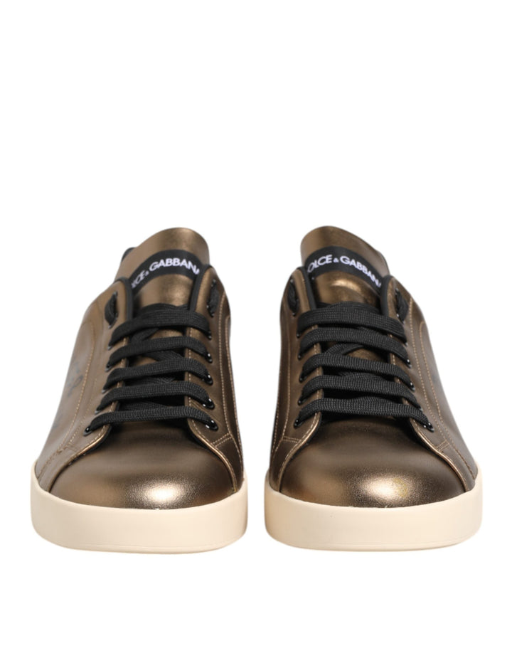 Dolce &amp; Gabbana Gold Portofino Calf Leather Sneakers Shoes