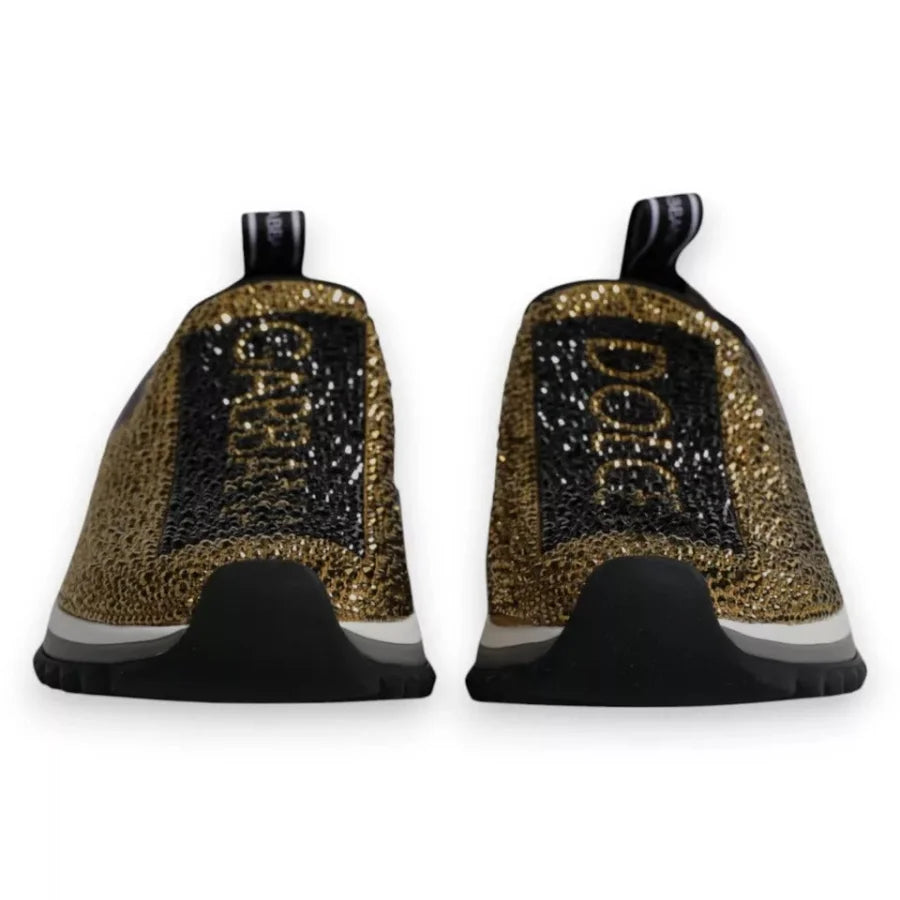 Dolce &amp; Gabbana Gold Rhinestones Sorrento Sneakers Shoes