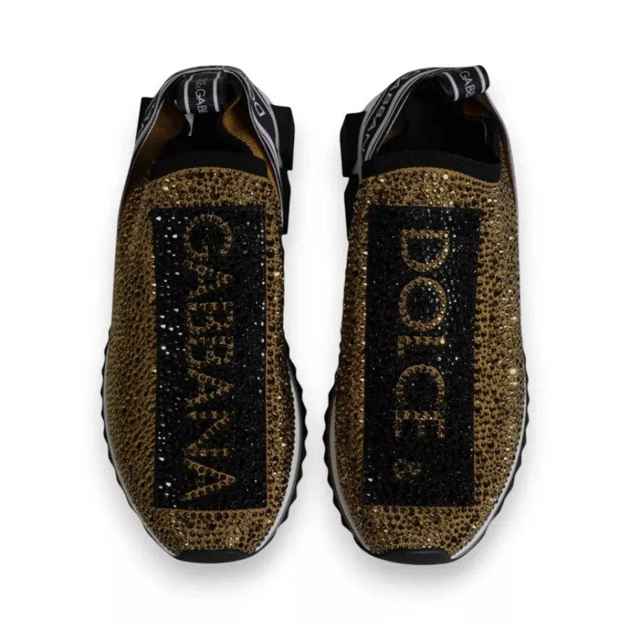 Dolce &amp; Gabbana Gold Rhinestones Sorrento Sneakers Shoes