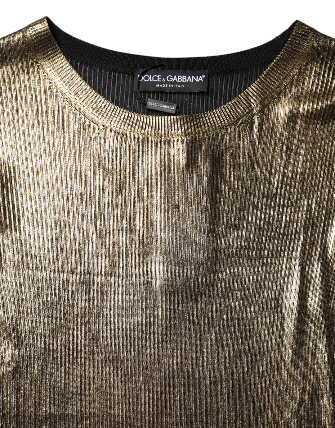 Dolce &amp; Gabbana - Gold Round Neck Long Sleeve Pullover Top